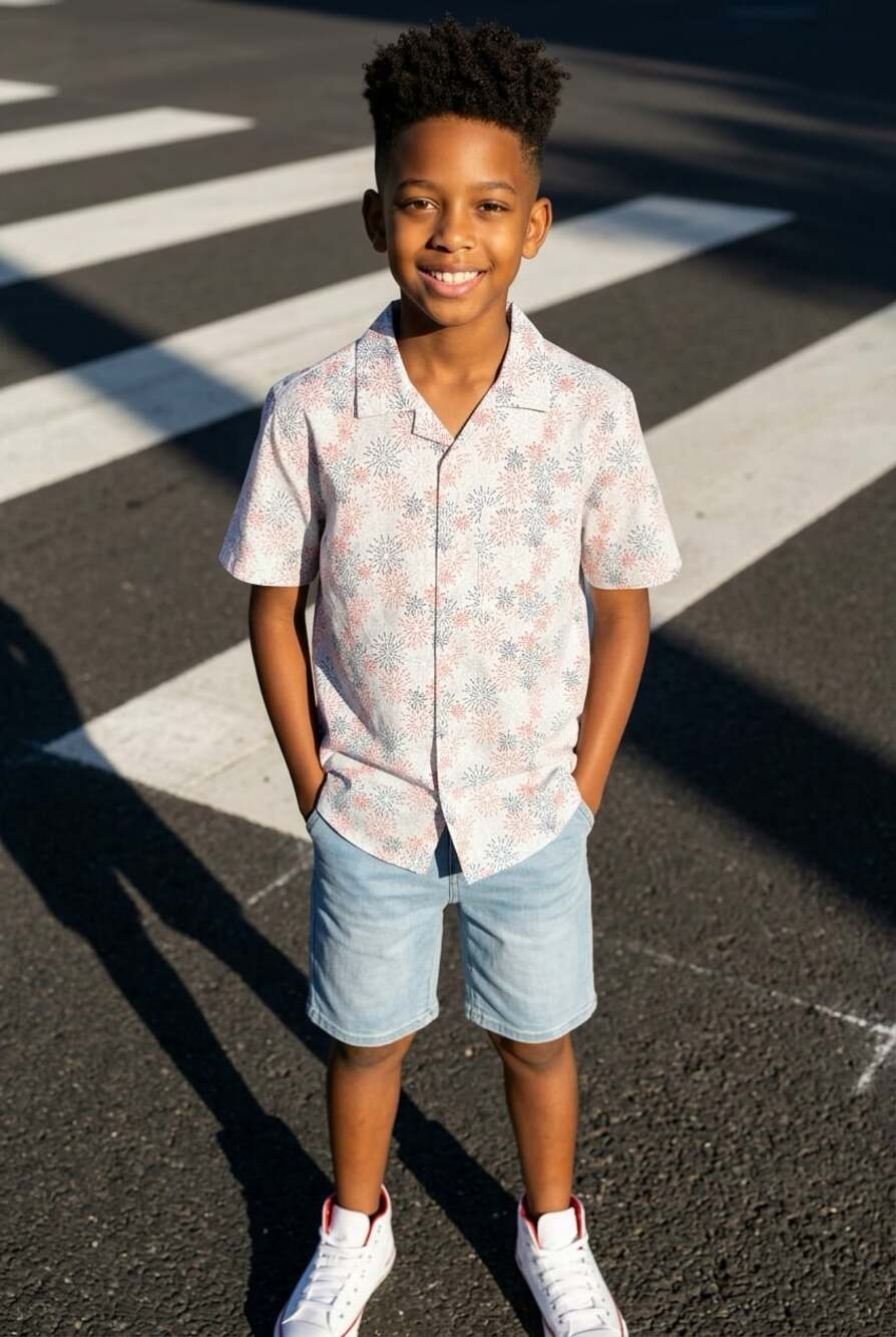 All in Motion Boys' Short Sleeve Button-Down Shirt Fireworks Print | XXL (16-18)